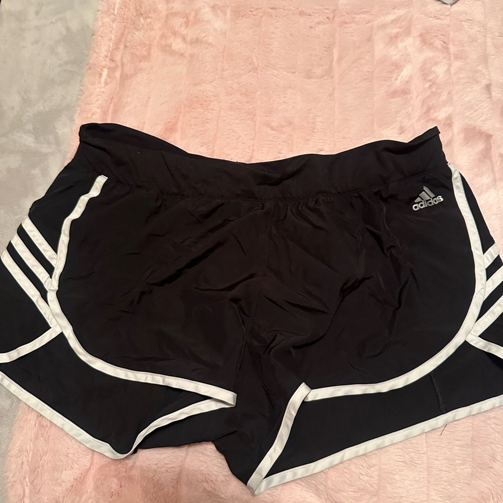 Adidas Women's Black Athletic Shorts with White Stripes